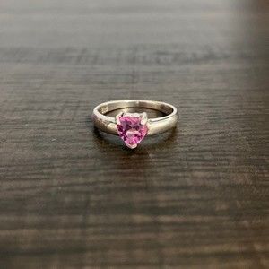 Sterling Silver Heart Pink Topaz Ring Size 6.75